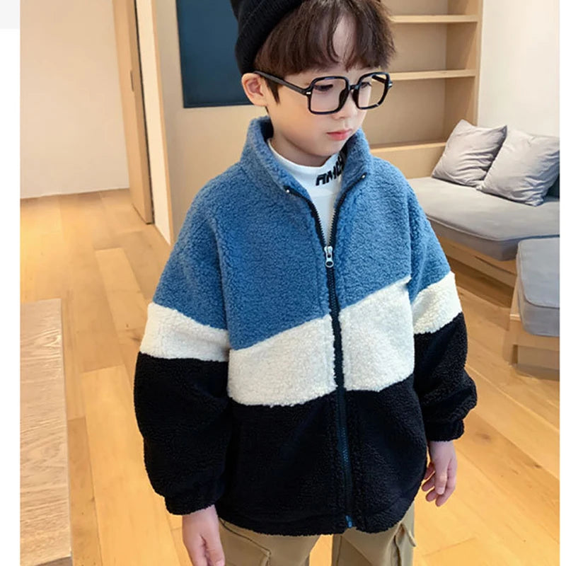 Boys and girl plus velvet warm jacket autumn and winter old Korean casual loose coat
