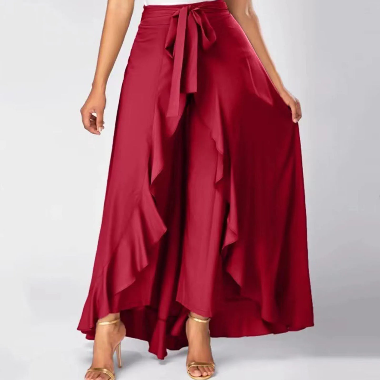 Elegant Wide Leg Pants Women High Waist Irregular Long Pants Femme Casual Loose Streetwear Belly Dance Trousers