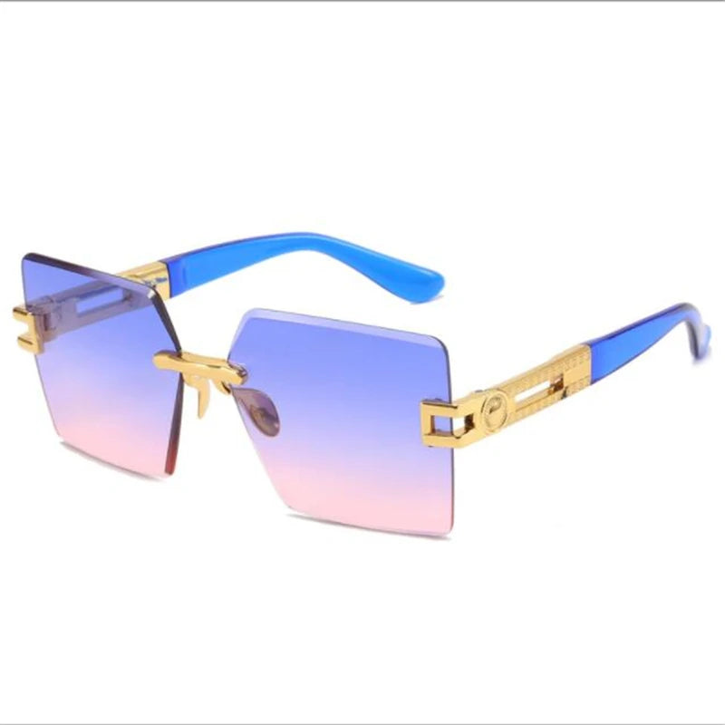 New diamond cut edge square sunglasses  Fashion new metal luxury glasses