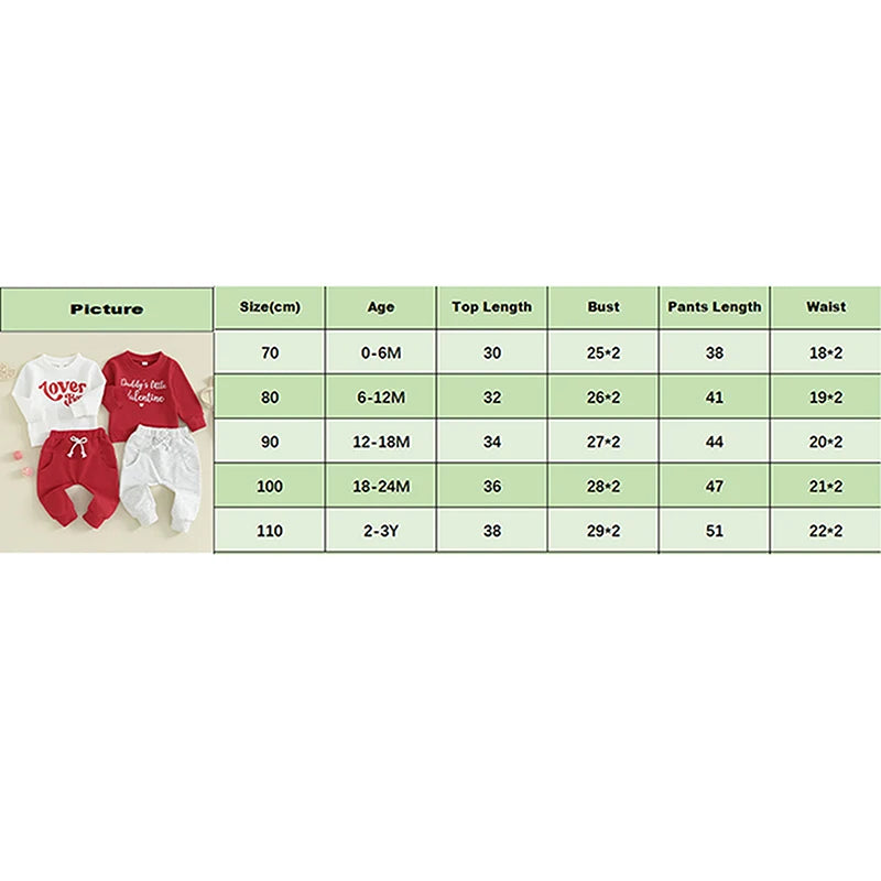 Infant Baby Boy Valentine's Day Outfits Long Sleeve Shirts Letter Print Sweatshirt with Red Pants Set0-3Y