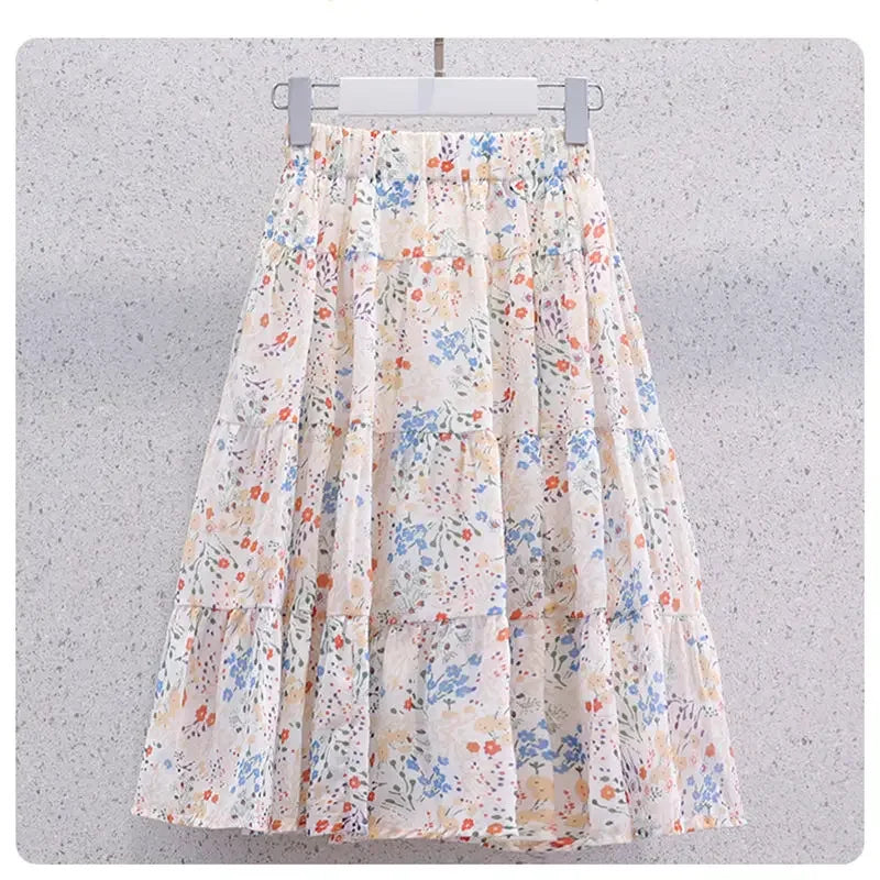 Kids Girls Floral Print Skirts New Arrival Children Casual Chiffon Skirts Teenage Girls Princess Clothes Student Beach Wear