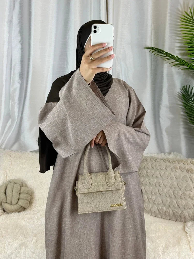 Cotton Linen Closed Abaya Dress Turkey Casual Plain Abayas for Women Dubai Luxury Ramadan Islamic Kaftan Muslim Hijab Robe