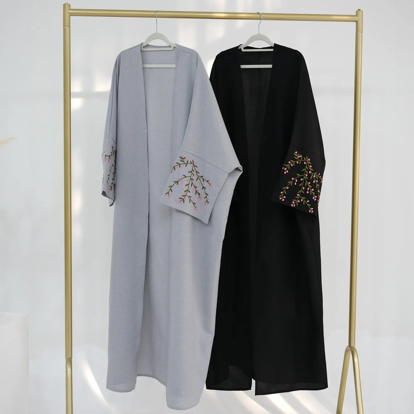Cotton Linen Open Abaya with Embroidery Sleeves Kimono Muslim Abayas for Women Dubai Luxury Turkey Islamic Clothing Kaftan Robe