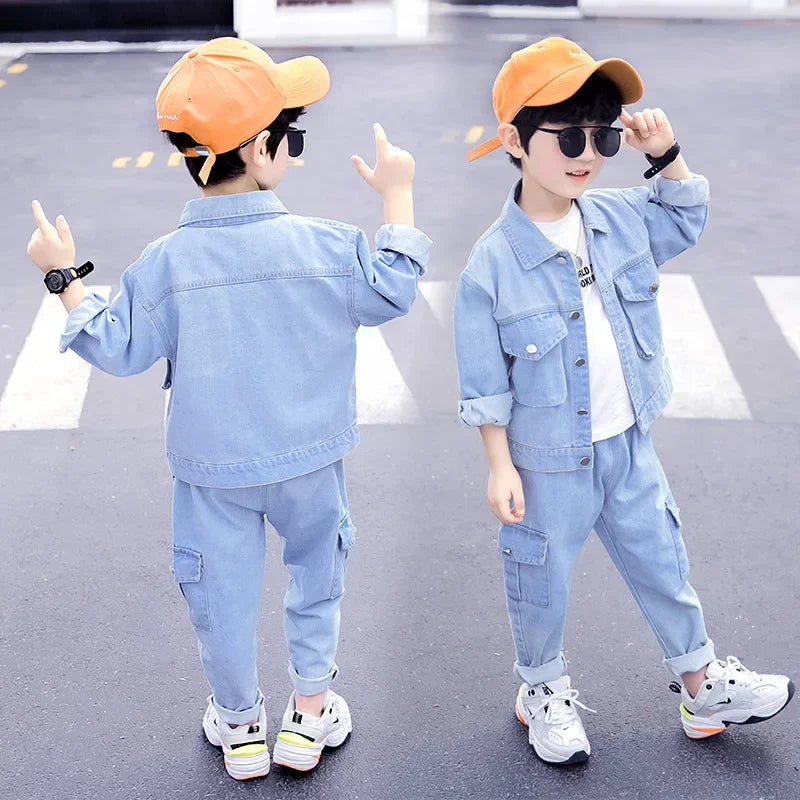 Boys Clothing Set Children Spring Autumn Denim Suit Long Sleeve Kids Outfits for Baby Boy Clothes 4 6 8 10 12 Years