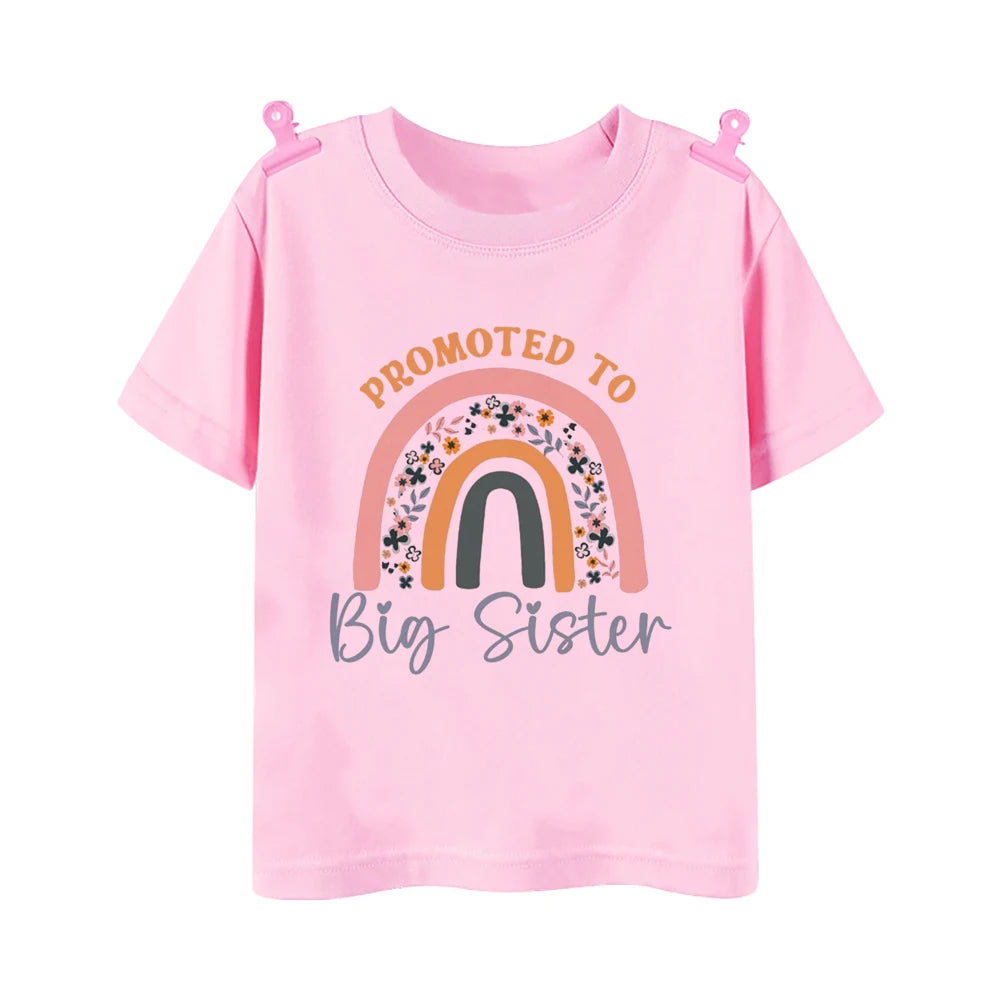 Promoted To Big Sister Rainbow Printed Baby Announcement T Shirt Girls T-Shirt Children Tops Toddler Tshirt Summer Clothes Tee