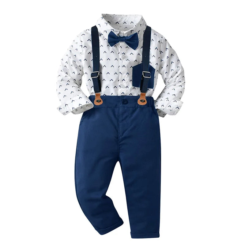Fashion Children Boys Formal Clothing Set Toddler Gentleman Clothes Suits Long Sleeve Bowtie Shirt+Suspenders Trousers  Outfits