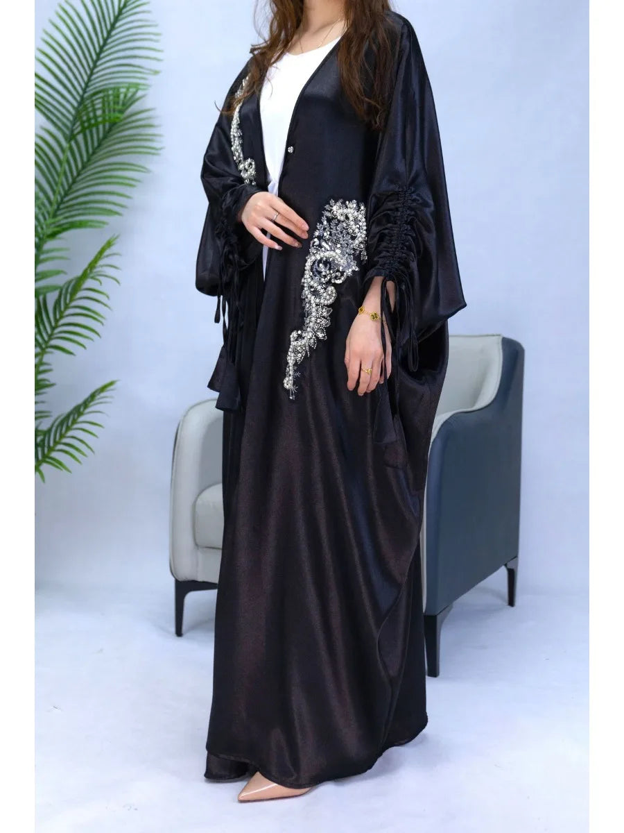 Abaya for Women Satin Bat Sleeve Caftan Cardigan Vestidos Largo Kaftan Long Robe