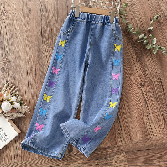 Pants for Girls Jeans Teenagers Children Clothing Butterfly Print Trousers Spring Autumn Baby Kids Clothes Jeans