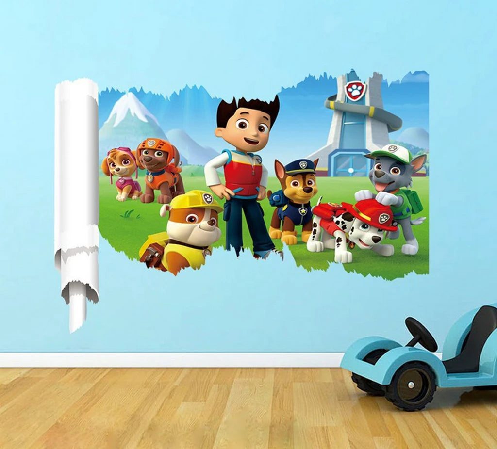 Cartoon 3D Paw Wall Stickers For Kids Rooms Living Room Boys Girls Children Bedroom DIY Home Decor Dinner Plates Spoon Patroling
