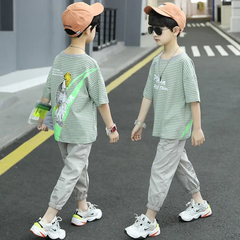 Summer Boys Fashion Casual Clothes Suit  Cotton T-shirt+Long  Pant 2PCS Set Infant Newborn Clothing
