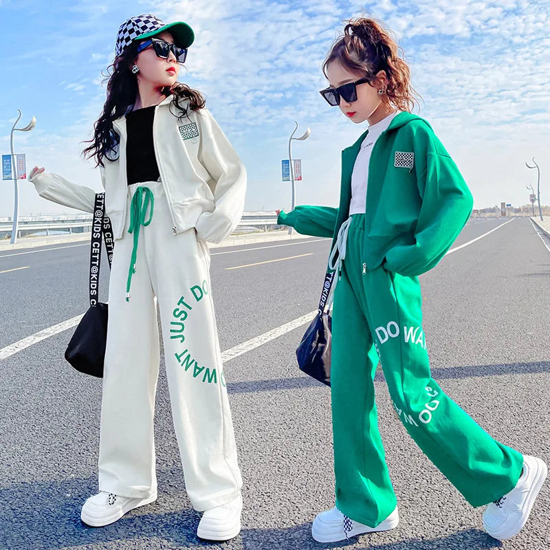 New Girls Letter Teen Casual Clothes Set two piece Jacket Jogger Pants Suits Grey Color Children Suits