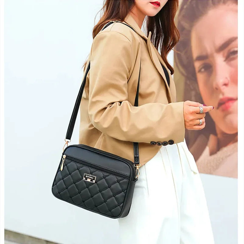 Women's New Cross Border Foreign Trade Lingge PU Crossbody Versatile Small Messenger Bag One Shoulder Small Square Handbag