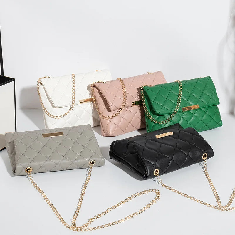 New Lattice Women Shoulder Bag Female Embroidered Small Square Bag PU Leather Crossbody Bags Handbag and Purses Phone Bags