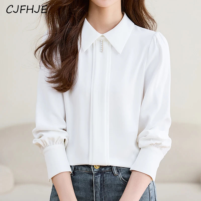 Long Sleeve White Chiffon Shirts Women New Spring Fall Korean Satin Blouse