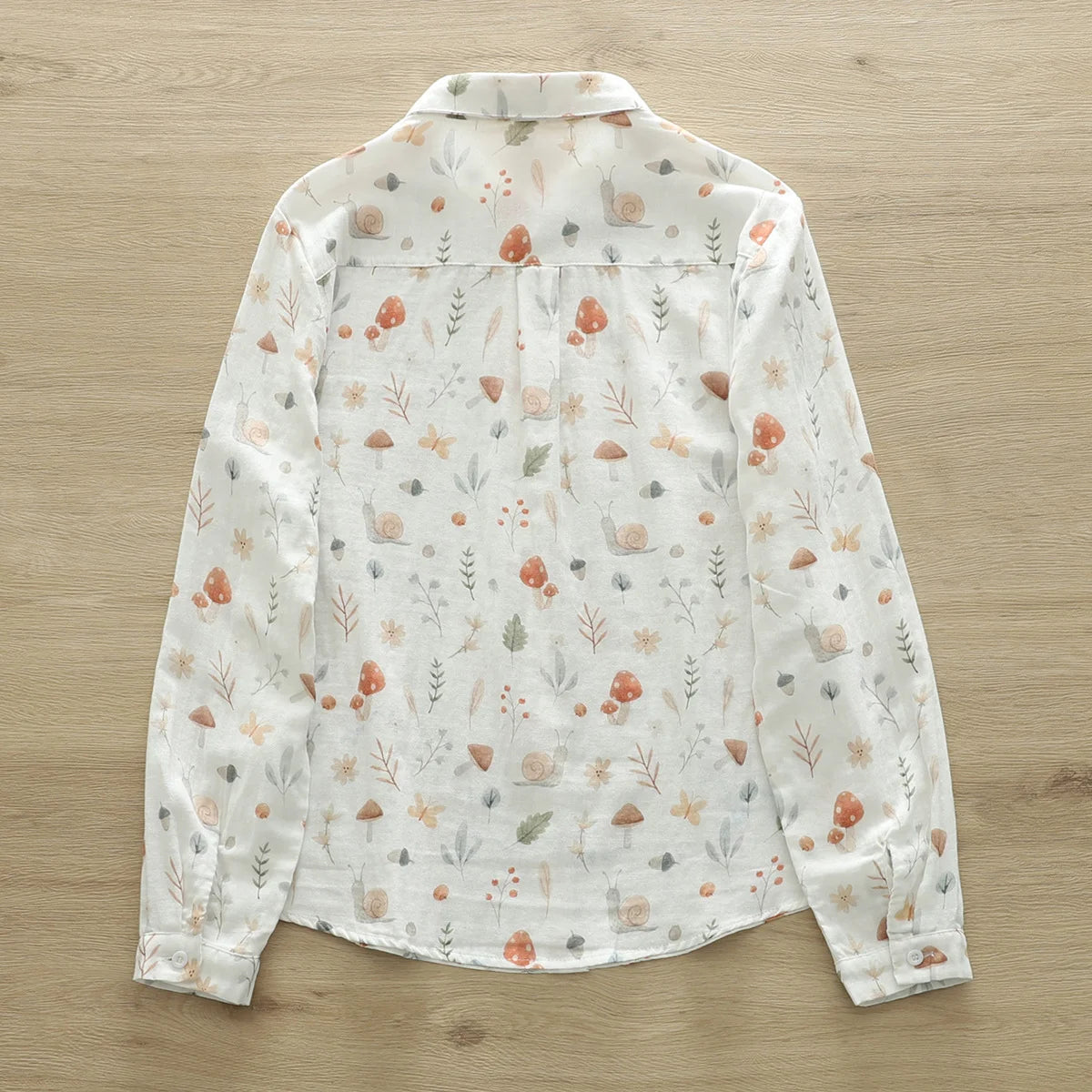 Women Printed Shirts Cotton Yarn Blouses Long Sleeve Lady Tops Mori Girls Japan Style Mushroom Print Shirts Loose Female Clothes