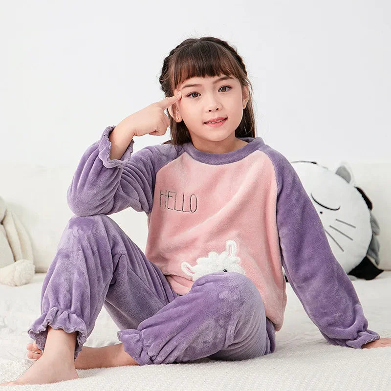 Boys Girls Pajamas Sets Winter Flannel Sleepwear Children Home Clothes Kids Pyjamas Nightwear Teenage Pijamas For 8 10 12 14 16T