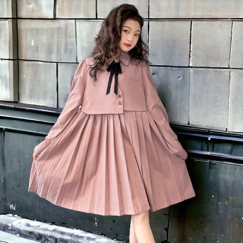 Baby Kids School Outfits Girls Pink Dress Kids Party Dresses Spring Autumn Long Sleeve Children's Clothing