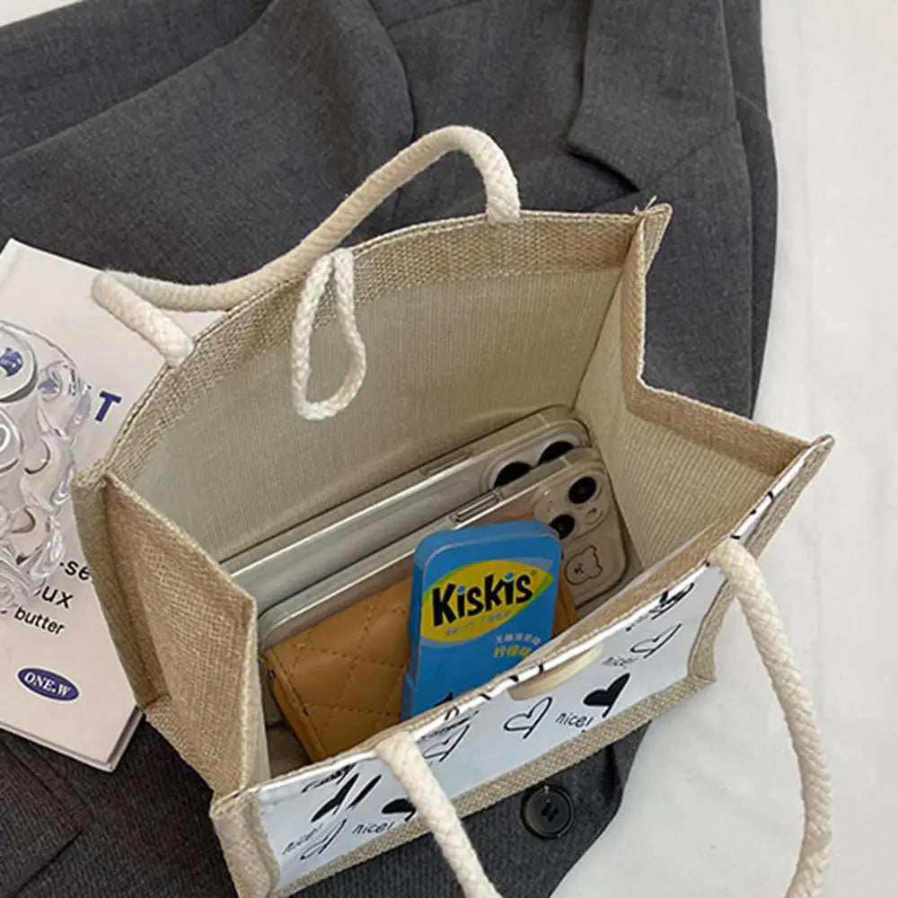 Linen Button Zipper Handbag Women Tote Large Capacity Grocery Bag Gift Bag Beach Organizer Portable Shopping  Bag