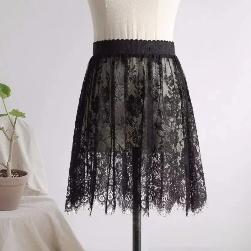 Women Mesh Lace Transparent Long Tulle Skirt