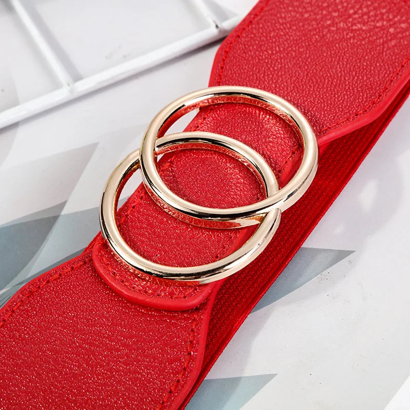 New Elastic Wide Women Belt Golden Shuang Huan Kou Girdle for The Ladies Shirt Sweater Dress Decoration Strap