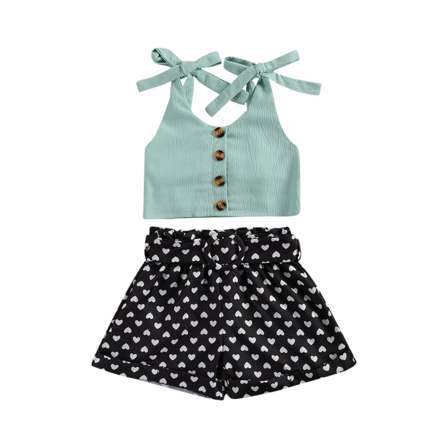 1-6 Year Old Toddler Baby Girl Clothes Watermelon Sunflower Print Ruffle Drop Shoulder Strap Top Shorts 2-Piece Summer Set