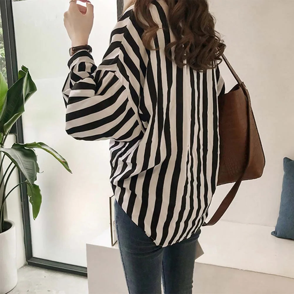Women Shirts Blouses Loose Striped Female , Casual Blosue