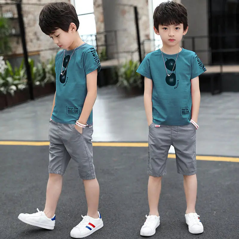 summer Teenager Boys Clothes Casual Outfit Kids Tracksuit Child t shirt + shorts hot pant 4 5 6 7 8 9 10 12 11 13 14 Year
