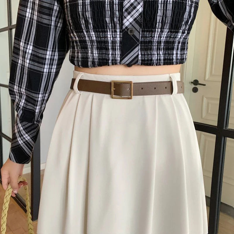 Summer A-line Skirts Women Elegant High Waist Streetwear Midi Simple All-match Spring Popular Design Chic Faldas