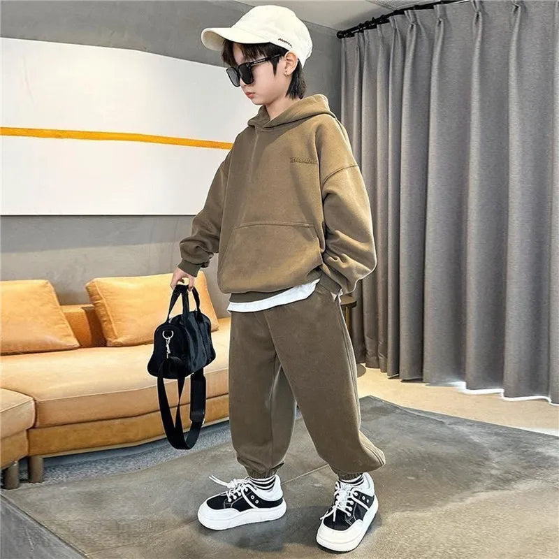 Spring Children Hooded Tracksuits Suits 3-14Y Junior Boys Girls Sportswear 2 Pieces Set
