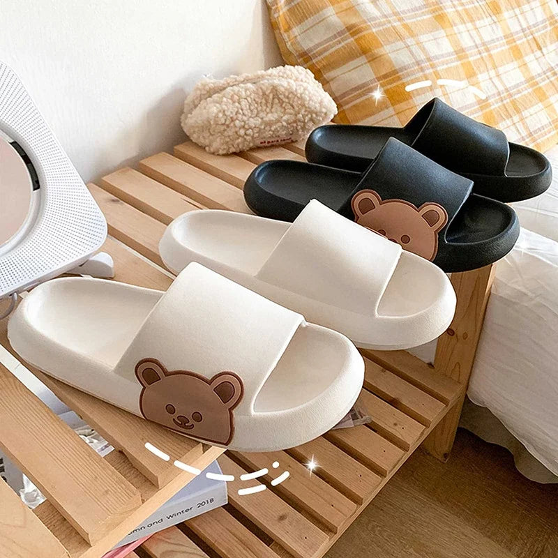 Summer Women Slippers Beach Slides Cartoon Bear Flip Flops Men's Thick Sole Indoor Bathroom Anti-Slip Shoes Couple Sandals