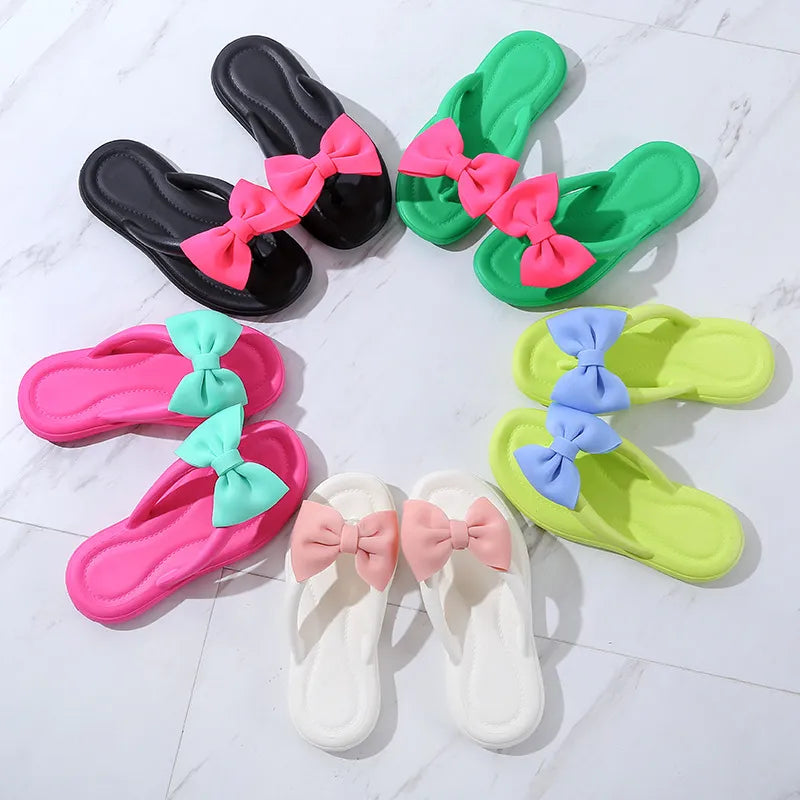 Fashion Bowtie Flip Flops Female Soft Sole Cloud Slippers Shoes Woman  Platform Flat Heels Sandals Women Slides