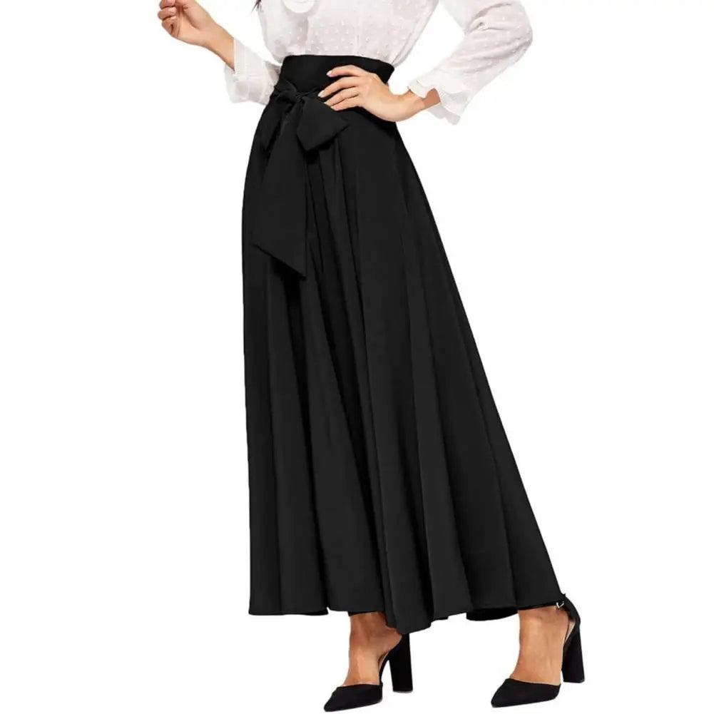 High Waist Women Skirt Elegant Lace-up Maxi Skirt with High Waist A-line Silhouette Solid Color Wide Band for Women