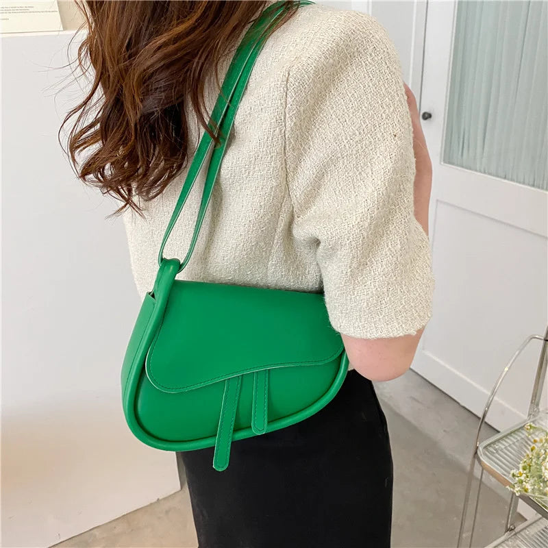 Women Saddle Bag Leather High Quality Handbag Solid Color Luxury Shoulder Bag Lady Casual Exquisite Messenger Bag