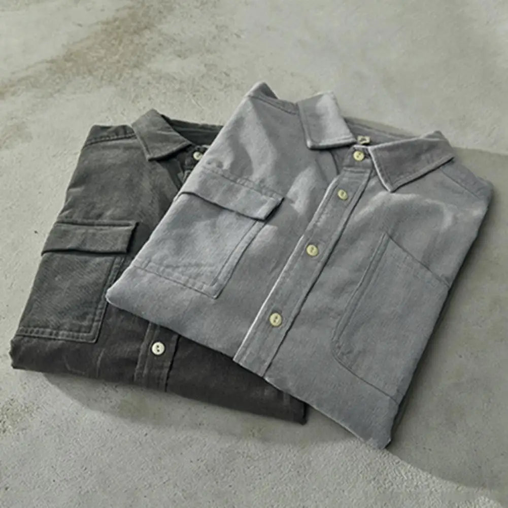 Corduroy Shirt Men's Cargo Jacket Casual Spring Autumn Loose Coat Spring Cardigan Turn-down Collar Spring Shirt camisa masculina