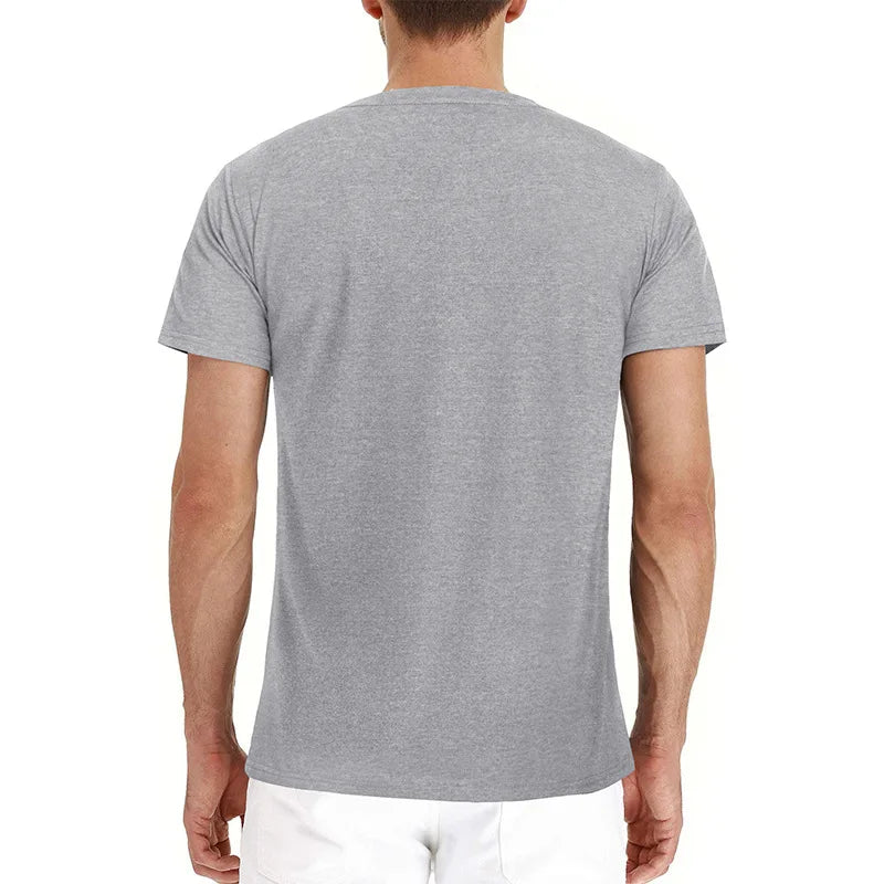 Summer Men's Short Sleeved T-shirts Henley Collar Solid Casual Top Single Breasted Pocket TShirt Soft Comfy Bottoming Shirt