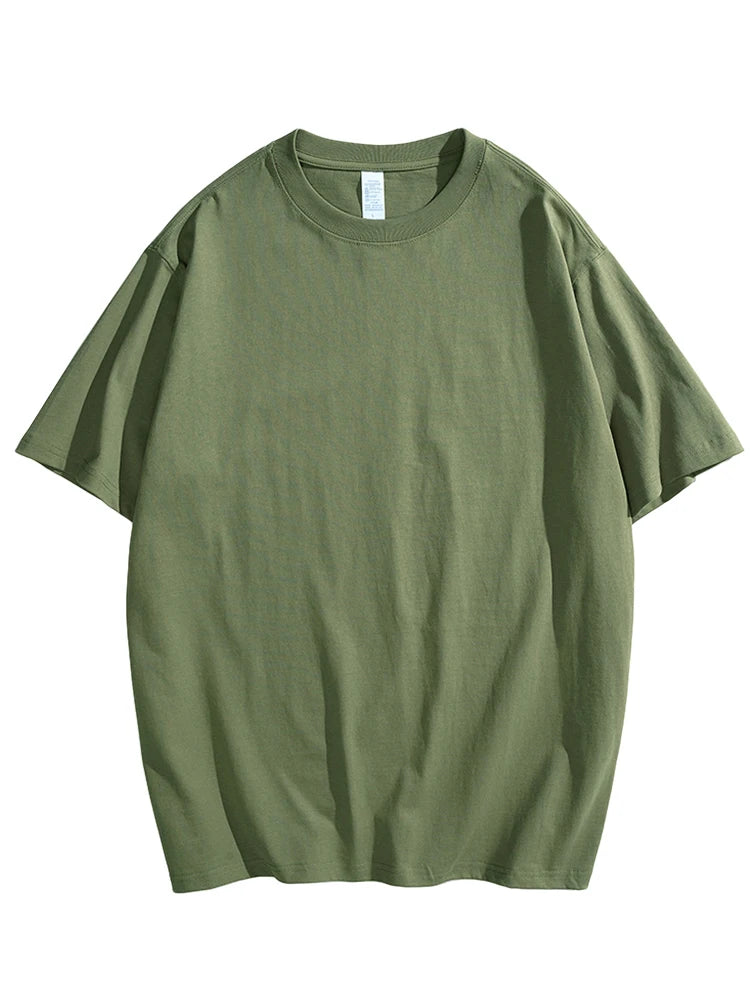 Summer 230G Cotton Basic T-shirt Men Short Sleeve Crewneck Colorful Oversized T Shirt Male Breathable Solid Tee Loose Tops