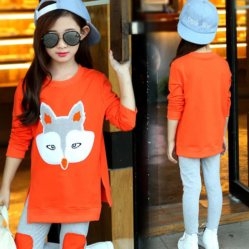 baby Girls Clothes Sport Suit Sets Child teens Cartoon Long Sleeve t-shirt + pant Tracksuit 7 8 9 10 11 12 year
