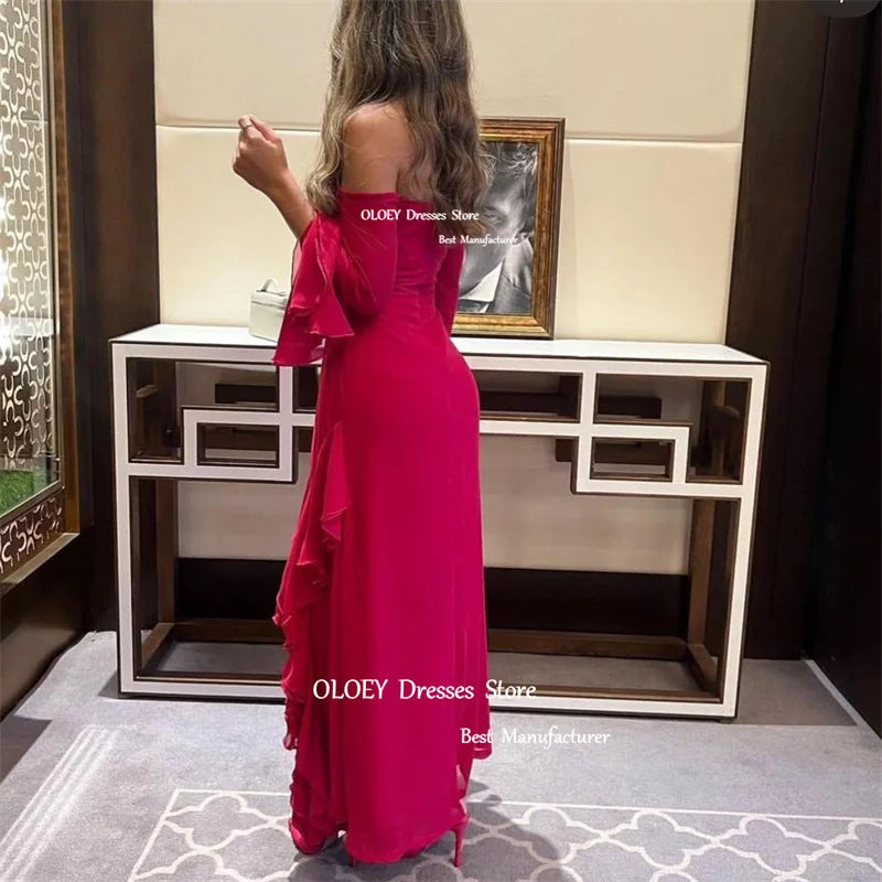 Party Dresses Saudi Arabic Women Long Sleeves Split Ankle Evening Gowns Formal Occasion