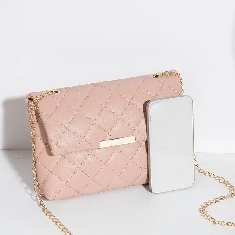 New Lattice Women Shoulder Bag Female Embroidered Small Square Bag PU Leather Crossbody Bags Handbag and Purses Phone Bags