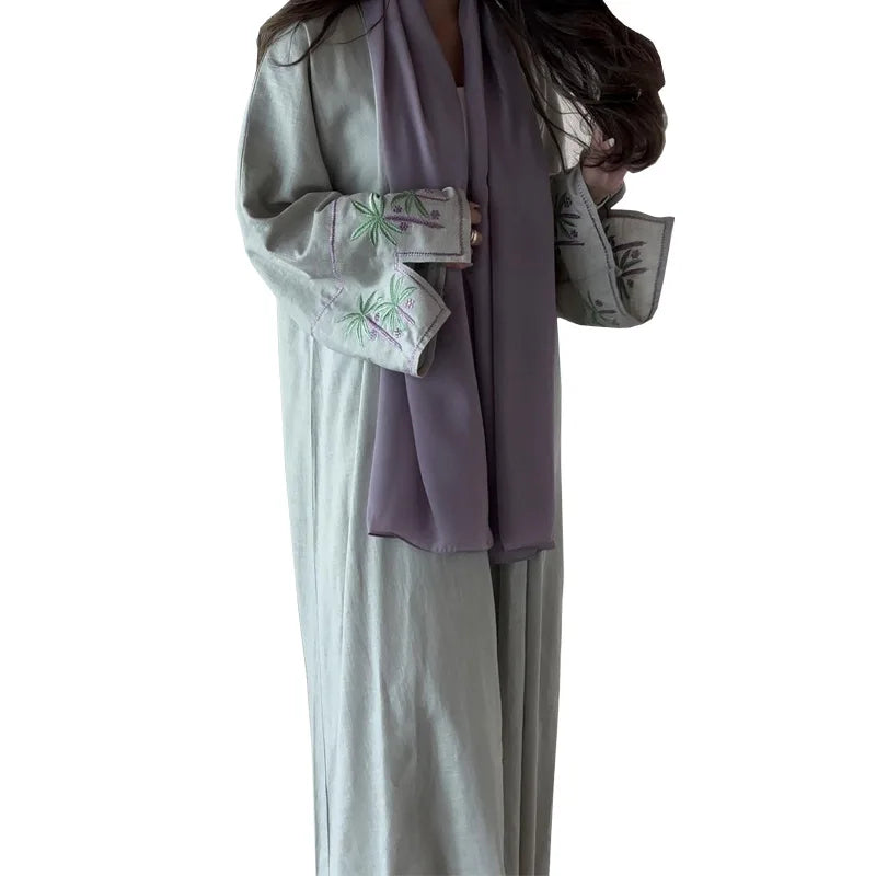 Muslim Cardigan Embroidery Abaya Robe Loose Women's Wear Coat For Slight Green Women Clothing