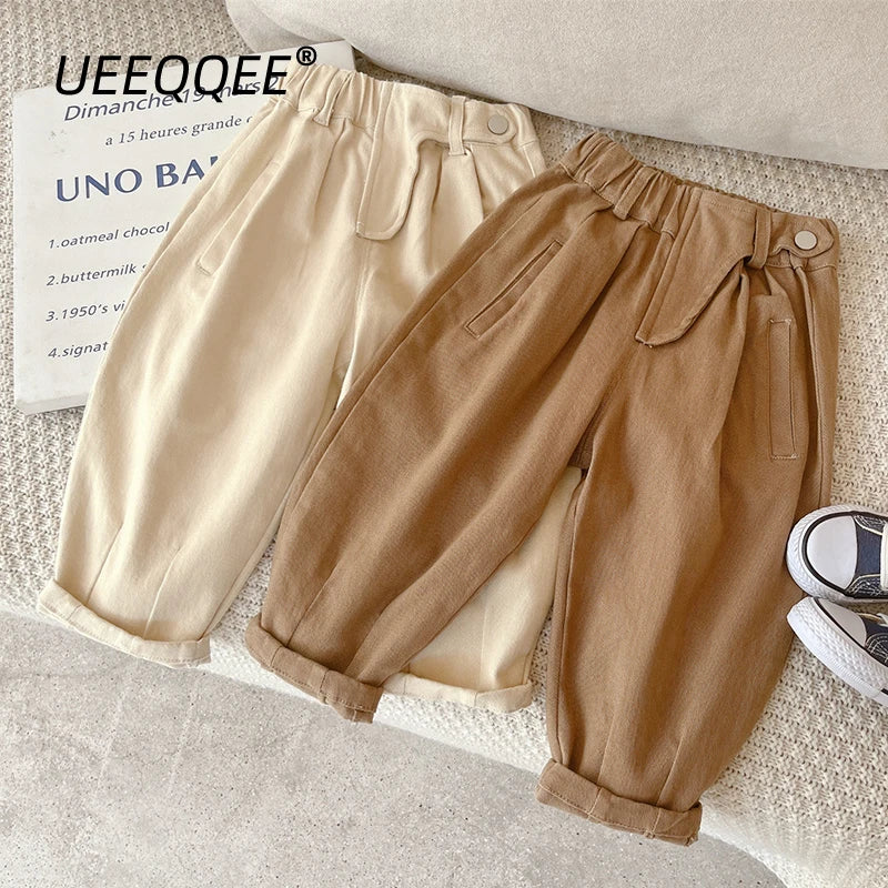 Cotton Spliced  Spring Autumn New Children Pants Casual Boys Trousers Long Elastic Waist Toddler Wear Kids Clothes For 1-10Y