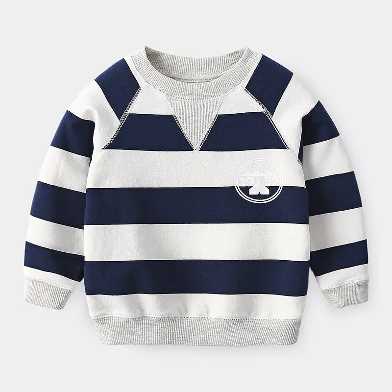 Spring Autumn Fashion 2 3 4 5 6 7 8 9 10 Years Long Sleeve Striped Print Pullover Handsome Sweatshirt For Kids Baby Boy