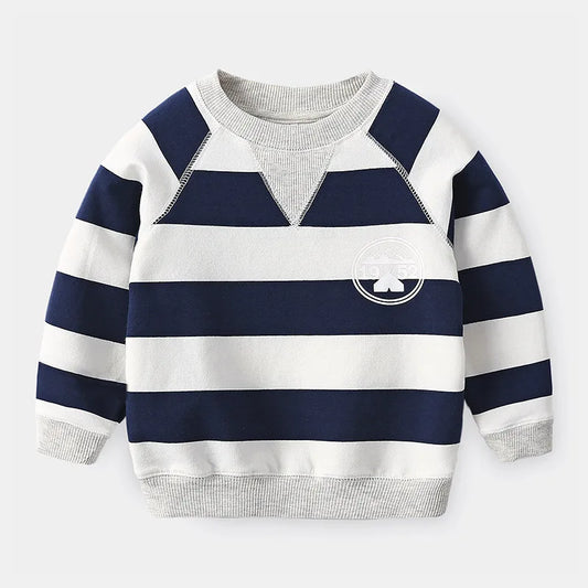 Spring Autumn Fashion 2 3 4 5 6 7 8 9 10 Years Long Sleeve Striped Print Pullover Handsome Sweatshirt For Kids Baby Boy