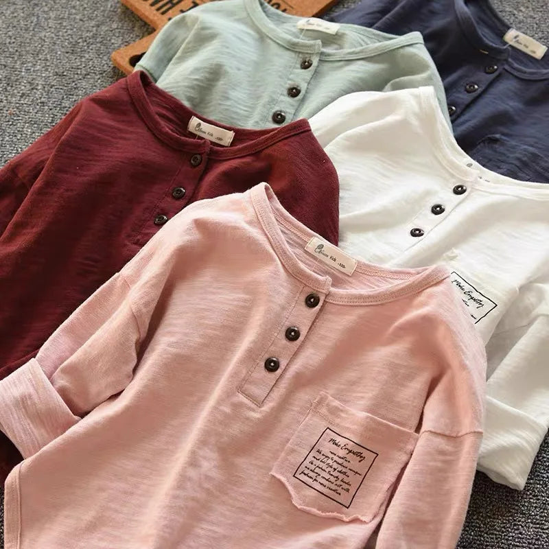 Spring Autumn Long Sleeve Teen Boys T-shirt Casual Cotton Tops Fashion Korean Version Girls Sweatshirt Kids Clothes