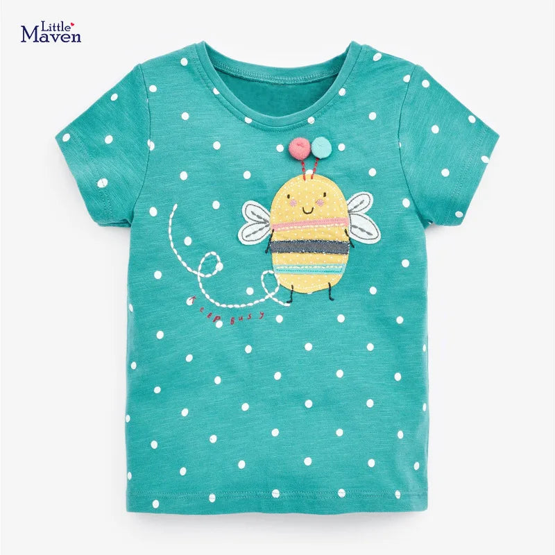 Little maven  Cotton T-shirt Short Sleeves Summer Clothes with Little Bees Lovely for Baby Girls Kids 2 to 7 year