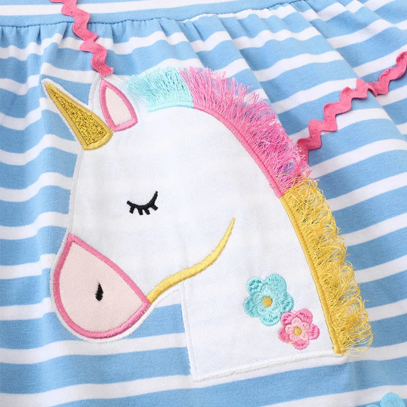 Jumping Meters 2-8T Princess Girls Dresses For Summer Children's Clothing Striped Unicorn Baby Birthday Dresses Kids Costume kids girls toddlers