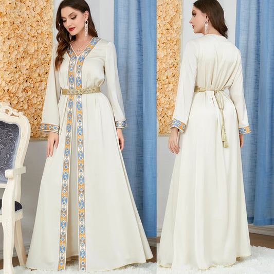 Moroccan Jellaba Women Abaya 2 Piece Set Party Dresses Luxury Floral Lace Tape Dubai Turkey Kaftan Muslim Fashion Women Dress luxury