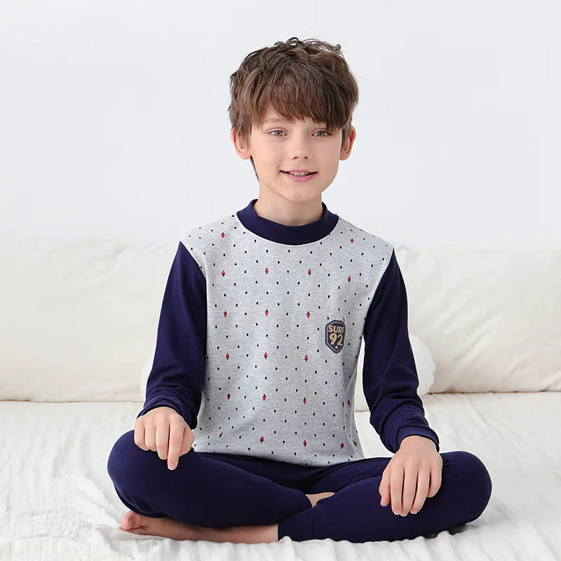 Teens Pajamas Long Sleeve Cotton Pyjamas Kids Clothes Sets Cartoon Big Boy Sleepwear