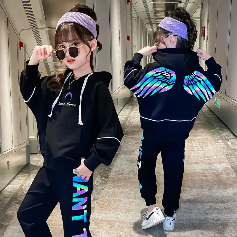 autumn winter teenager kids girl Clothes portrait Hoodie tracksuit sweater Shirts + leggings pants