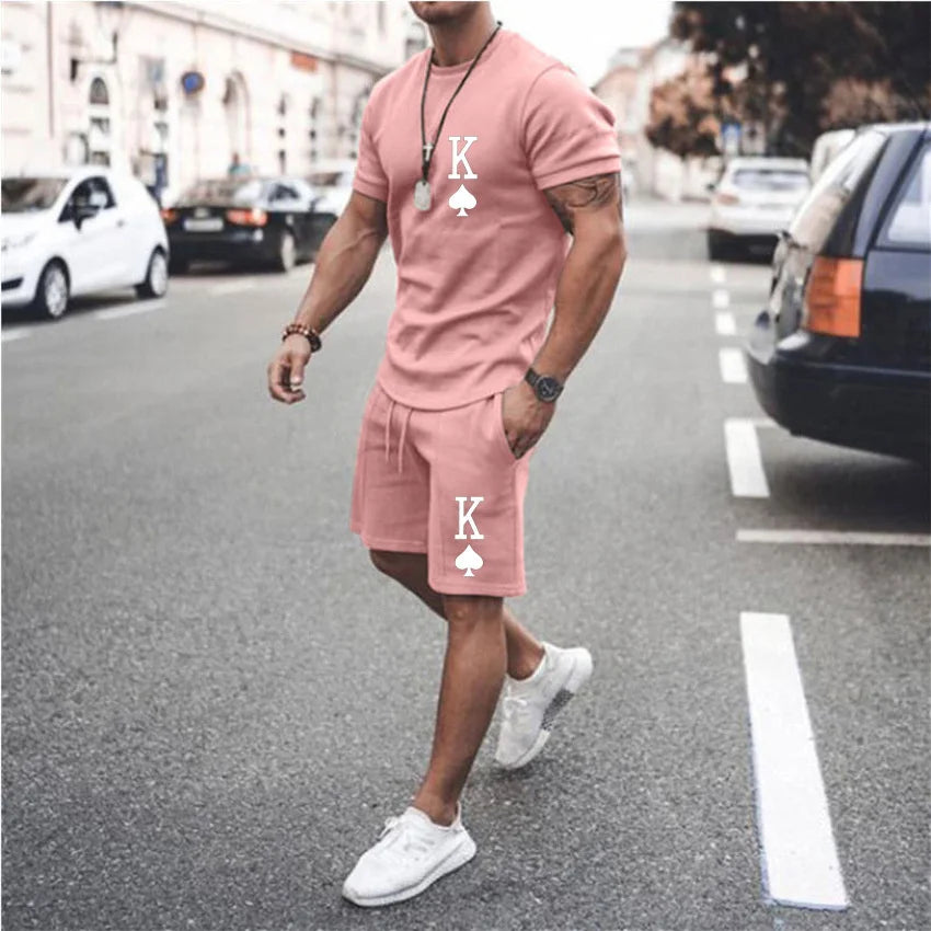 Casual Men's T-shirt Set Sportswear For Male Oversized Clothing Short Sleeve Shorts Suit Men T-shirt Suit Summer Beach Shorts
